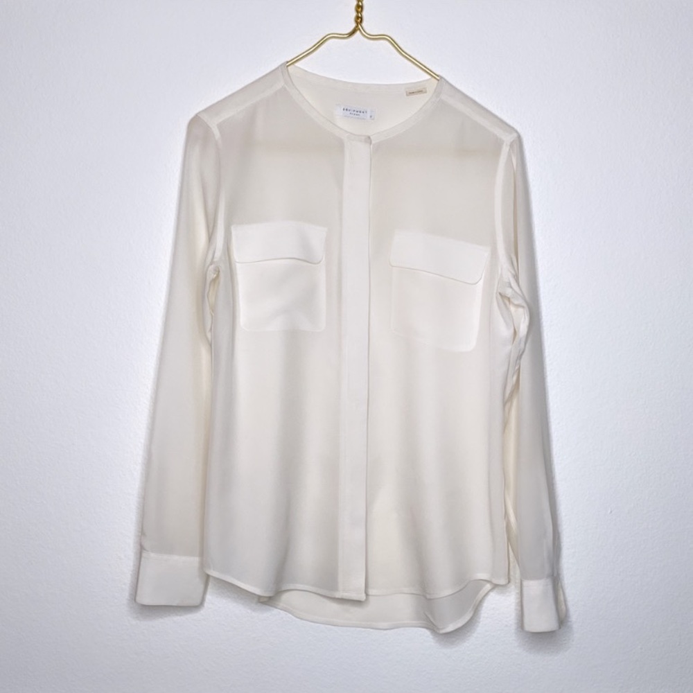 EQUIPMENT Cream Collarless Button Down Shirt